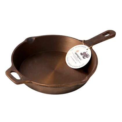 Aarogyam Cast Iron Skillet , Pre-Seasoned 9.5 inch Diameter (24cm), Naturally Non-stick, Toxin-Free, Gas & Induction Compatible, Weight- 2.5 kg (Colour - Black) by Aarogyam - The Cast Iron Shop