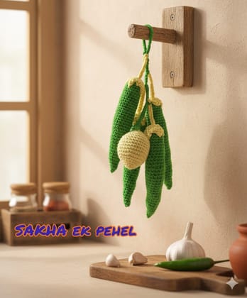 Sakha Crochet Nimbu Mirchi Hanging Green Yellow