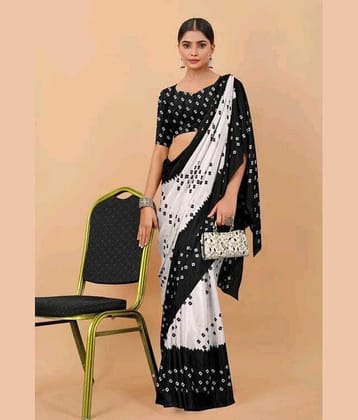 JIHANA FAB Georgette Self Design Saree With Unstitched Blouse Piece ( Black )