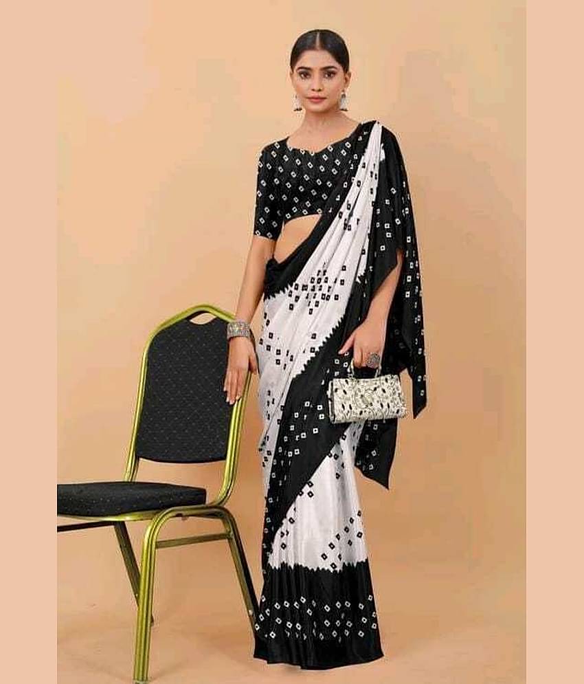 JIHANA FAB Georgette Self Design Saree With Unstitched Blouse Piece ( Black )