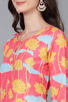 Pink Poly Silk Floral Straight Kurta VCK8787 Pink Poly Silk Floral Straight Kurta VCK8787