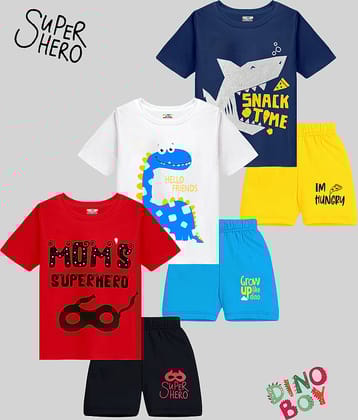 Kuchipoo Pack of 3 Boys Cotton Blend T-Shirt & Shorts Set ( Multicolor )