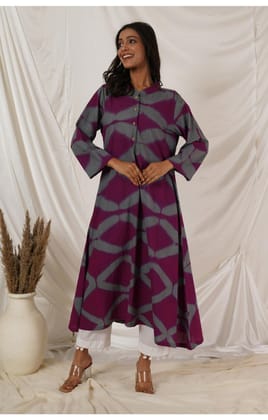 Grey Wine Clamp Tie Dye Kurta-S