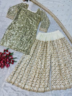 Beautiful Party Wear Top Plazzo And Dupatta With Embroidery Work