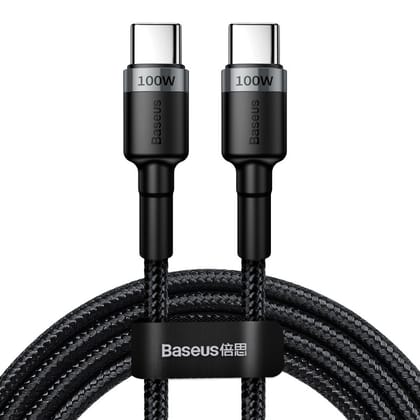 Baseus Cafule Type C To Type C 100W 5A Nylon Braided Fast Charging Data Cable CATKLF-ALG1-Grey Black