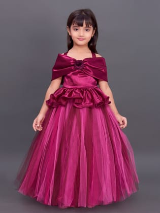 Off Shoulder Wine Peplum  Tutu Gown-9-10Y / Burgundy