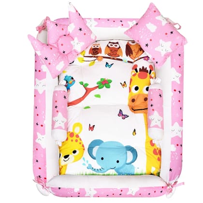 LOREM Multicolor 4 Pillows & Square Shape Cotton Baby Bed for 0-1 Year BB08