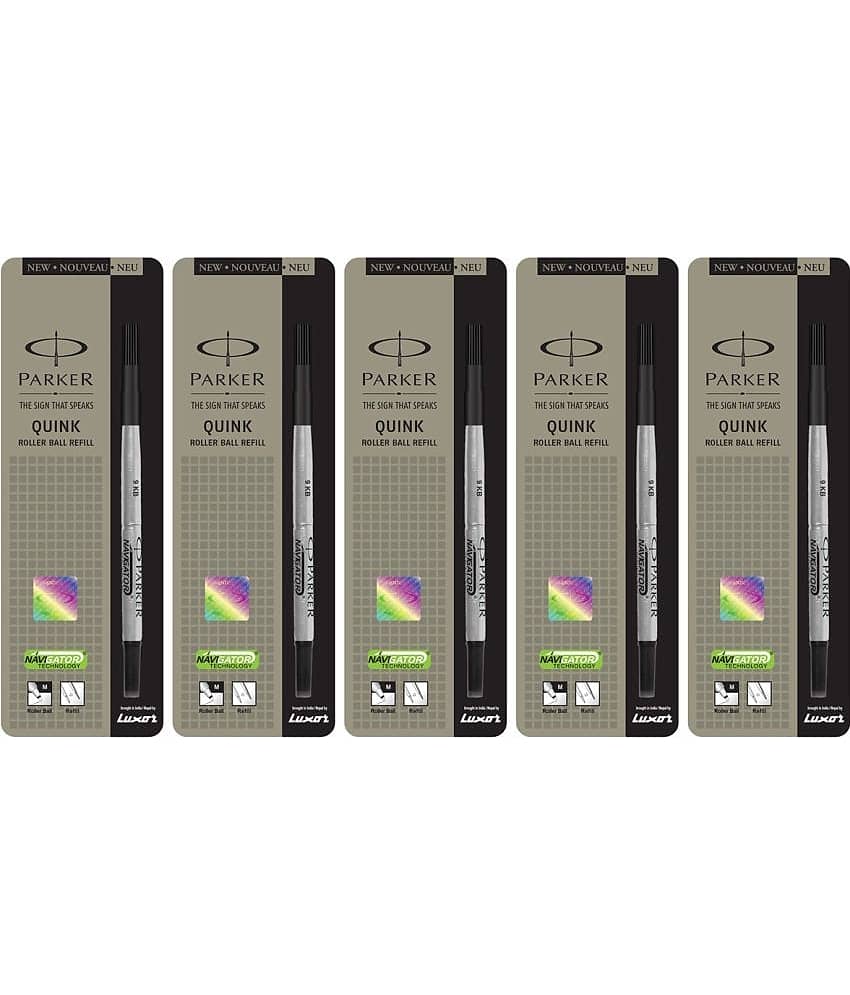 Parker Roller Ball Black Medium Refill (Pack Of 5, Black)