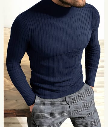 Eyebogler Men Cotton Blend Relaxed Fit Solid T-Shirt ( Navy Blue )