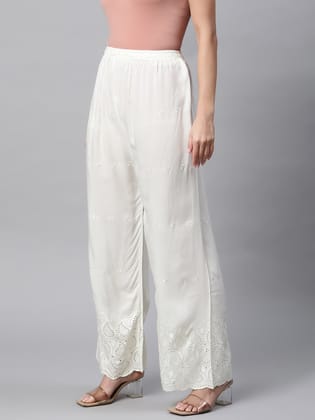 Rang Gali Women's Off-White Embroidered Palazzo-26