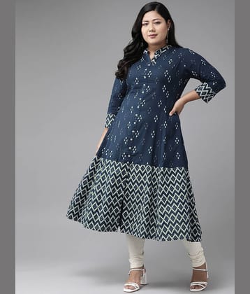 Yash Gallery Pack of 1 Cotton Printed Front Slit Women's Kurti - ( Blue )