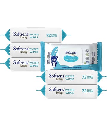 Softsens Baby 99.9% Pure Water Wipes, Pure Aloe Vera Extract Wipes For Babies, 72 Wipes, Pack of 6