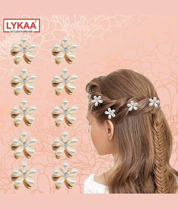 Lykaa Stylish Pearl Flower Hair Claw Fashionable Clips Clutchers Hair Barrettes, Women Girls - 10Pcs