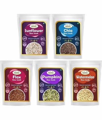 Biotic Healthy Raw Sunflower Chia Flax Pumpkin & Watermelon Seeds (200g each) 1000 gm