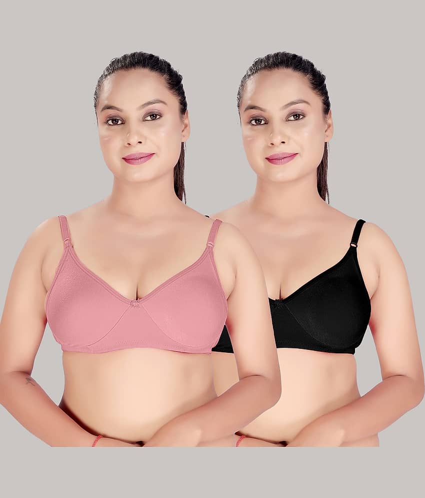 HAYA Pack of 2 Cotton Non Padded Women's Push Up Bra ( Multicolor )