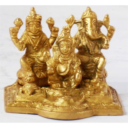 Brass Ganesh Laxmi & Kuber Ji Idol - Divine God Idol Showpiece, Height : 2.8 Inch (BSMAS1115 C)