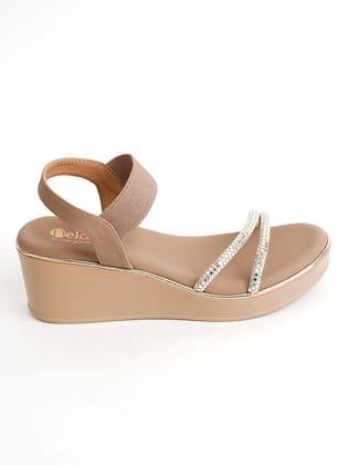 Delco GlamRise Platform Sandals-36 / Beige
