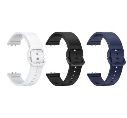 Valente Silicone Watch Straps Compatible for Samsung Galaxy Fit 3 (Pack of 3)-White & Black & Navy Blue