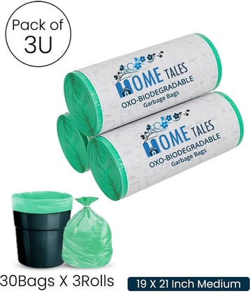 Oxo-Biodegradable /Eco Friendly Garbage Bag for Kitchen Dustbin,19 x 21 Inches (Medium) 90 Bags (3 Rolls), Green