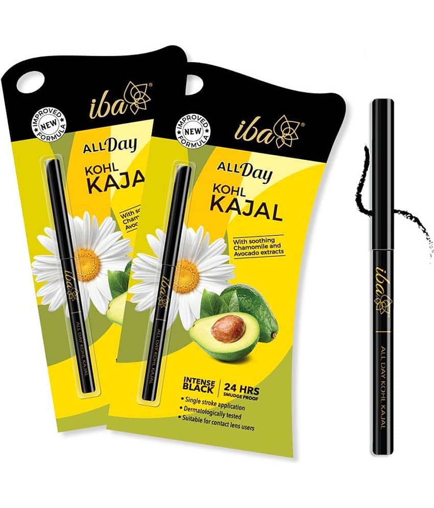Iba All Day Kohl Kajal Jet Black 0.30g , 24 Hr Long Stay , Smudge Proof & Waterproof, (Pack of 2)