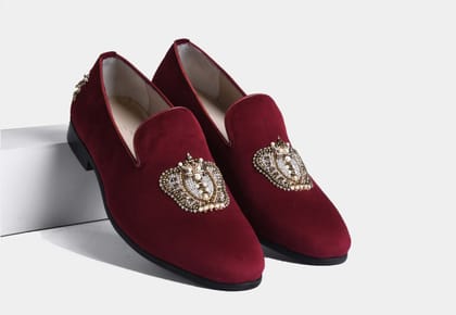 MACEO MAROON embroidered slip-ons (SALE)-UK 12