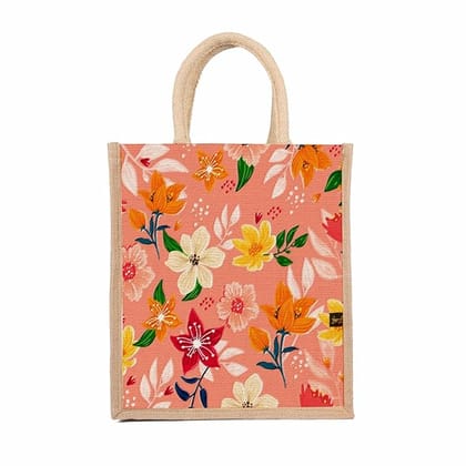 Jute  bag Flower Pink