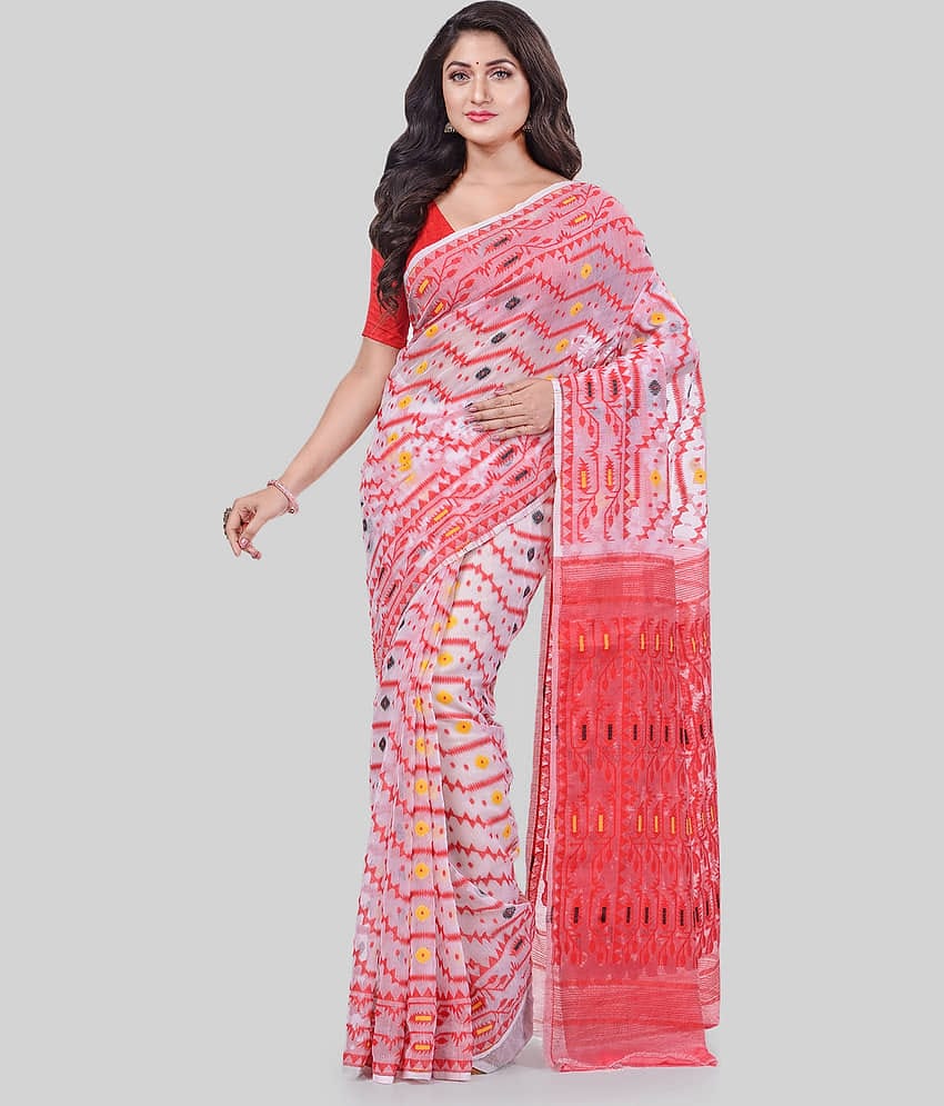 Desh Bidesh Cotton Self Design Saree Without Blouse Piece ( White )