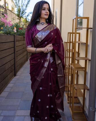 Soft Silk Pure Cotton Maroon Color Saree with Art Silk Blouse