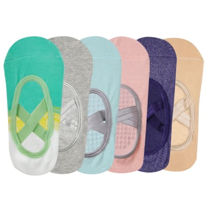 Yoga and Pilates Non-Slip Socks for Women - Set of 6 (Light grey, Beige, White & turquoise green, Pink, Purple, Mint green)