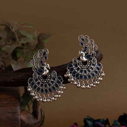 Silver Plated Peacock Designed Enamel Artwork With Beads Fas