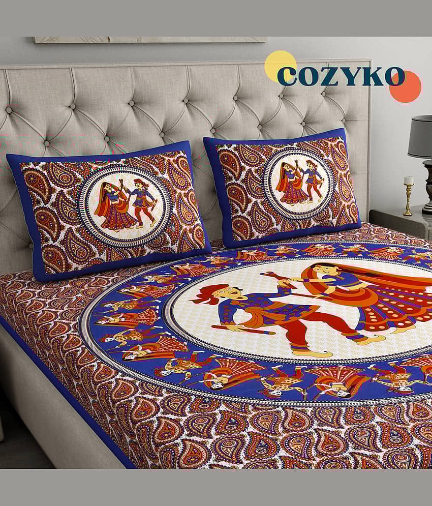COZYKO Cotton 1 Double Bedsheet with 2 Pillow Covers ( Multicolor )
