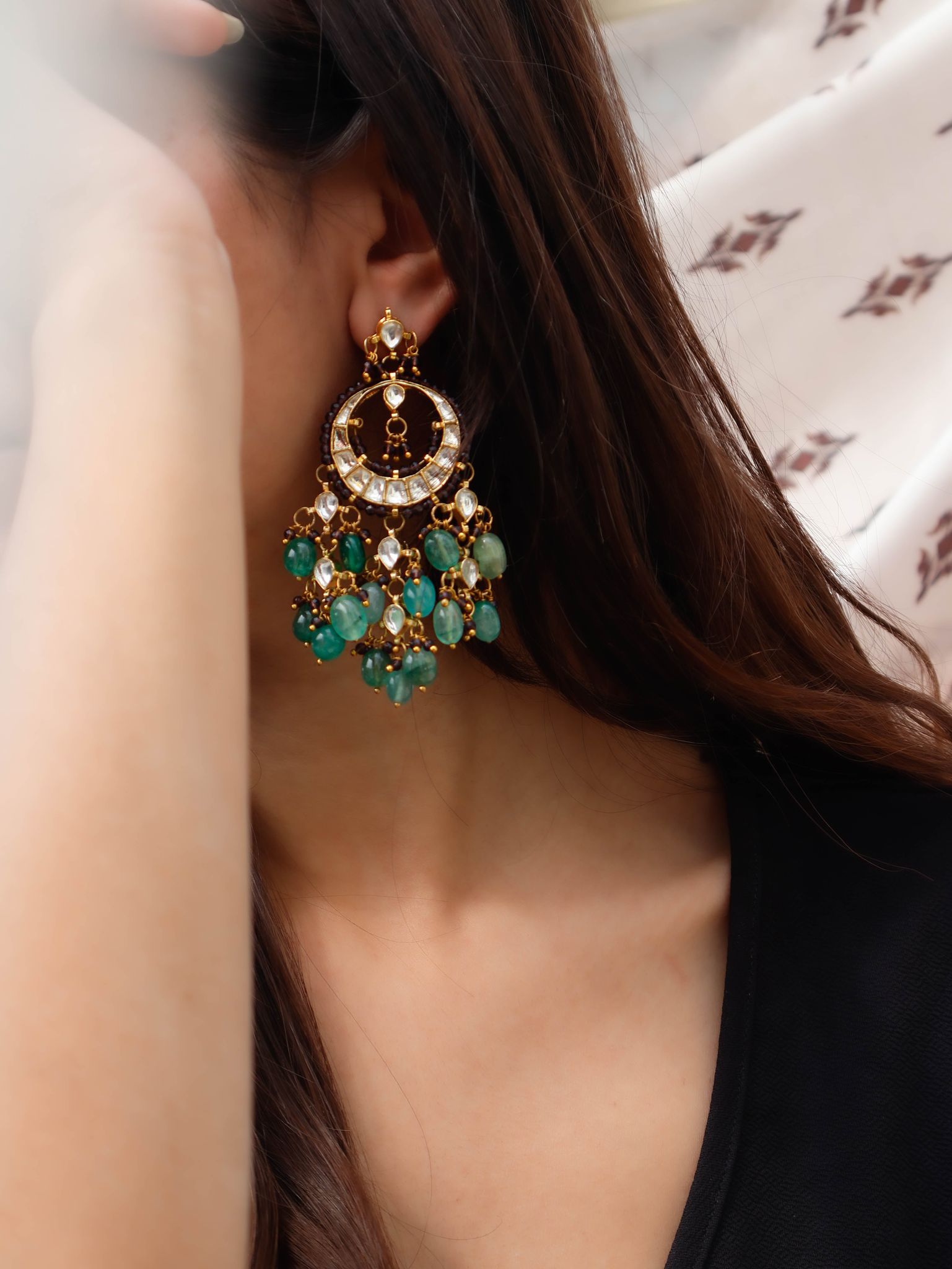 Kovur Purple-Mint Kundan Earrings-Purple