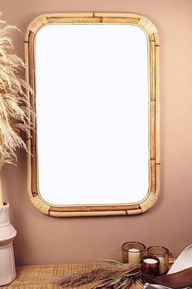 Dastkar Craft Natural Rattan Frame Rectangular Mirror (Medium-24" x 36")