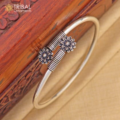 925 sterling silver handmade flower design stylish kada bangle bracelet tribal jewelry nsk877-2-8 or 2.5"inches