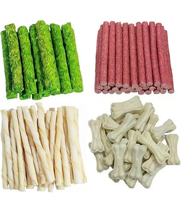 The Treat Home Dog Easily Digestible Munchy Stick (Mutton, Egg) Flavour & Twisted (White Stick) & Calcium Rawhide 4 Inch Bone Each Pack Of 100GR