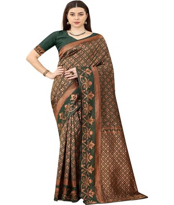 NENCY FASHION Banarasi Silk Embellished Saree With Unstitched Blouse Piece ( Navy Blue )