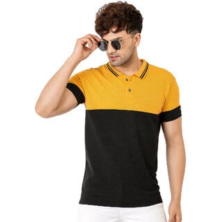 Leotude Men Maroon Color Block Cotton Blend T-Shirt