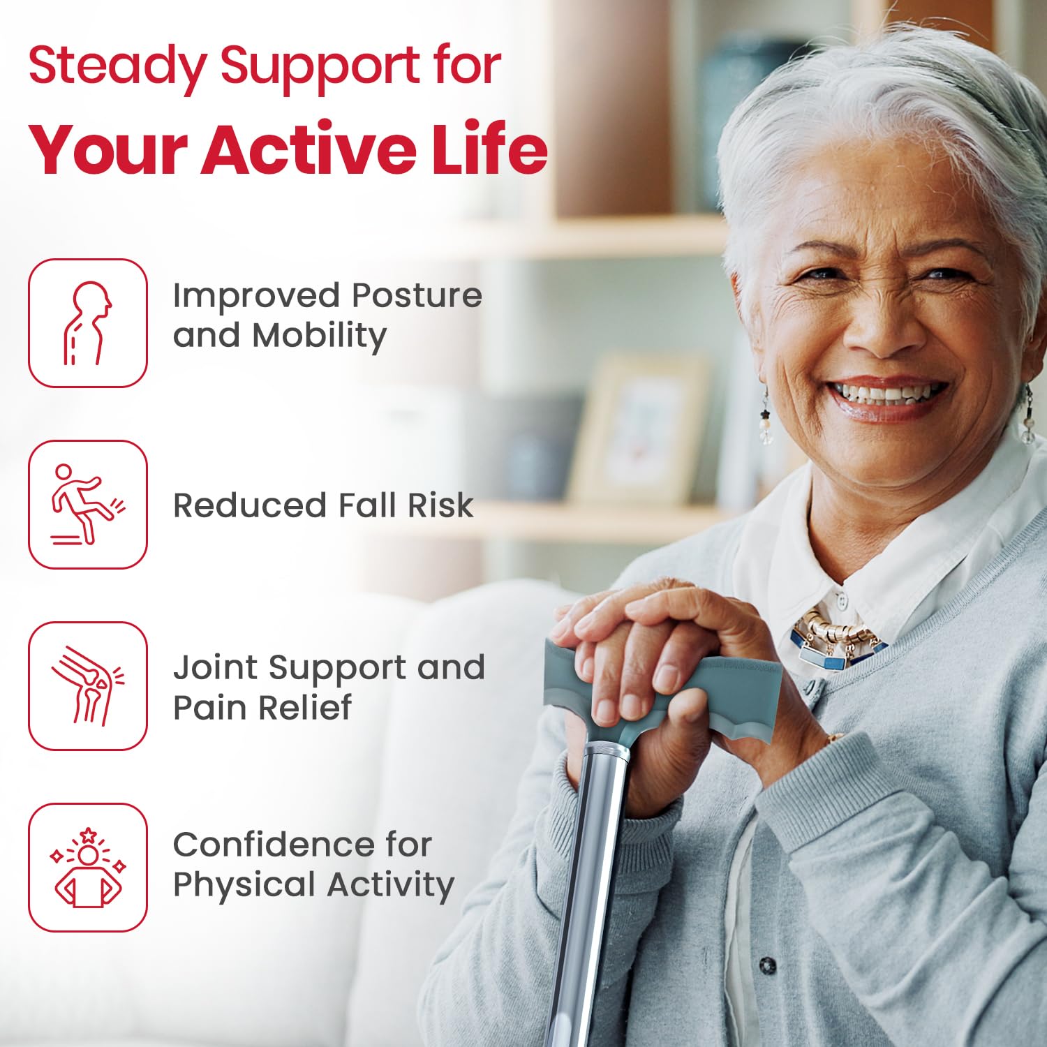 Elderly Walking Stick | Single Leg Adjustable Cane - 1 Unit - ASSORTED