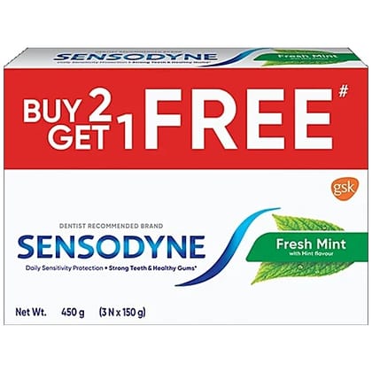 Sensodyne Fresh Mint Toothpaste, 150 g (Buy 2 Get 1 Free)