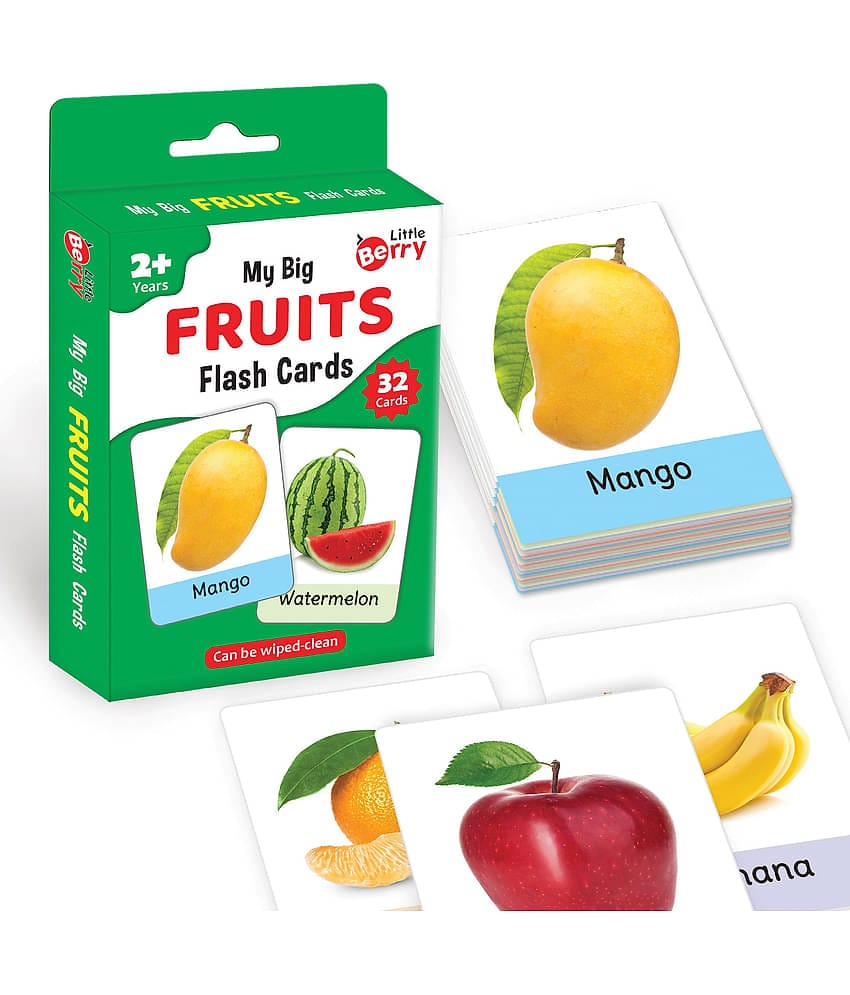 Little Berry Big Flash Cards for Kids: Fruits | 32 Double-sided Picture Cards, Durable & Water Resistant | Early Learning and Development Toy for Preschoolers & Toddlers 2-6 Years | Can Be Wiped & Cleaned