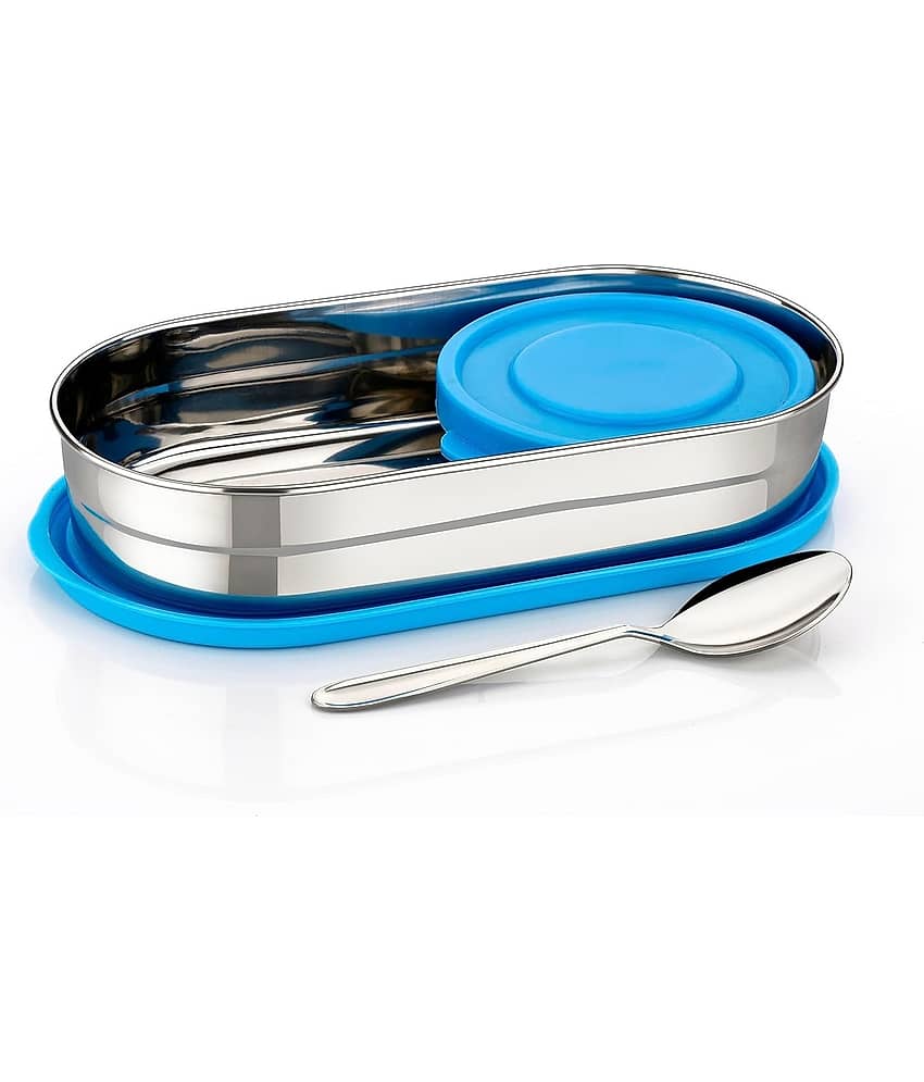Dark Sun Kitchenware Oval Shape School / Office Stainless Steel Lunch Box 2 - Container ( Pack of 1 )
