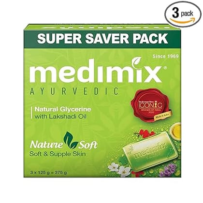 Medimix Natural Glycerine Ayurvedic Bathing Bar, 125 g (Pack of 3)