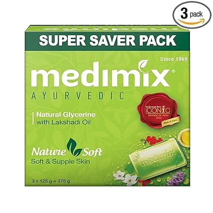 Medimix Natural Glycerine Ayurvedic Bathing Bar, 125 g (Pack of 3)