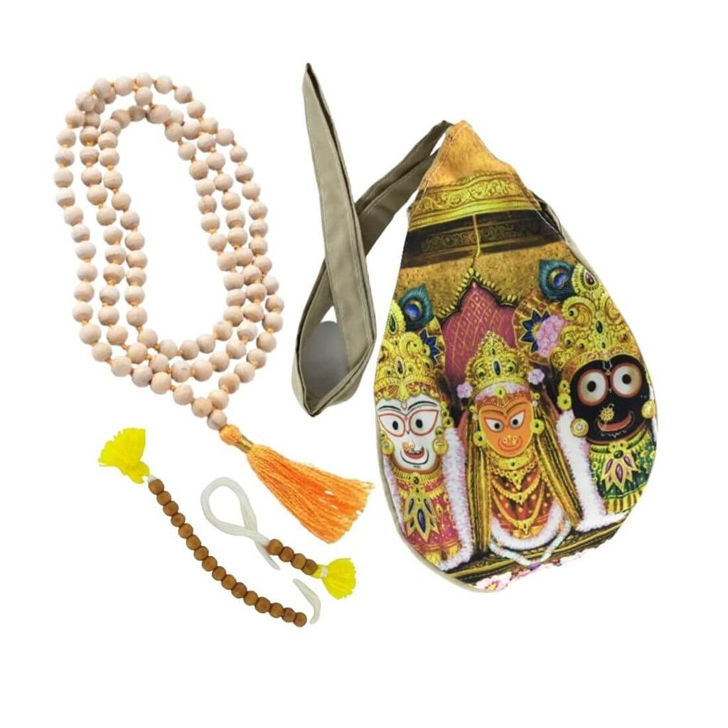MAYAPURI Jagannath Printed Japa Mala Bag/Chanting Bag with Zip Pocket & Japa Mala with Sakshi Mala - Pooja Needs | Buy online on ZillyBuy