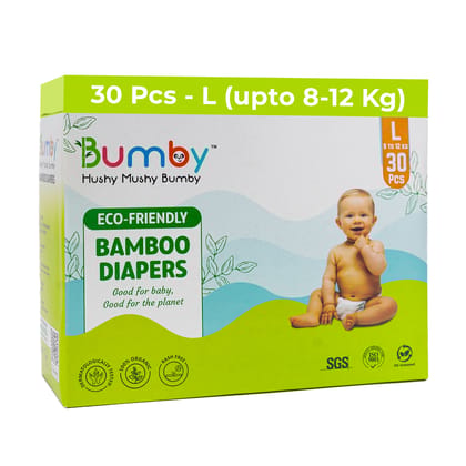 Organic Bamboo Diapers Large Size (8-12kgs) 30 Pcs