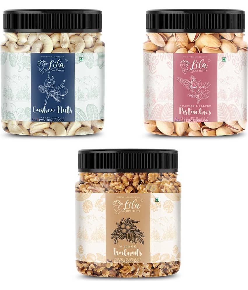 Lila Dry Fruits Cashew (100gm), Pista(100gm) & Walnut(100 gm) Combo | Kaju Pista Akhrot Combo