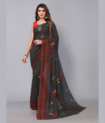 Aarrah Georgette Printed Saree With Unstitched Blouse Piece ( Grey )