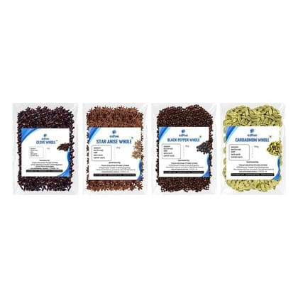 EDHWI Spice Combo - Black Pepper 25gm, Star Anise 25gram, Clove 25g, Cardamom 100g - Natural Spices for Cooking, Baking & Spice Blends