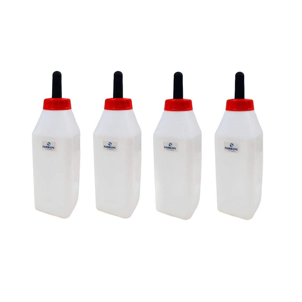 FAIRBIZPS Calf Feeding Milk Bottle, Milk Feeding Bottle for Calf with Nipple, Calf Feeding Bottle White, 2.5 Liter Pack of 4