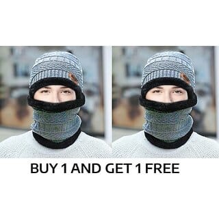 Fashlook Woolen Beige Casual Winter Cap (Pack of 2)